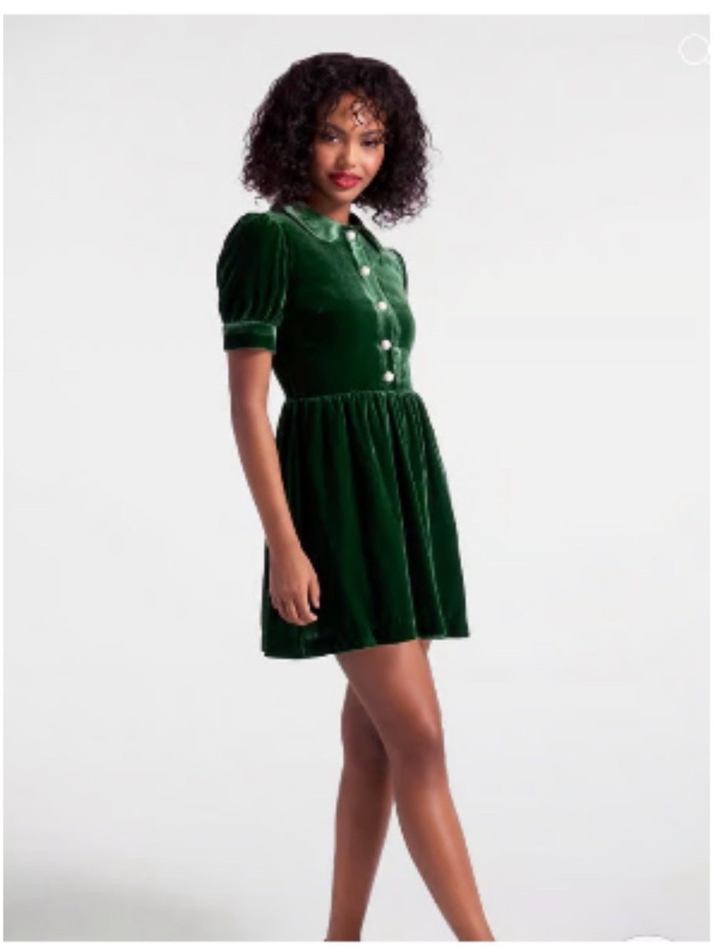 Modcloth Emerald Velvet Short-Sleeve Button Mini Dress